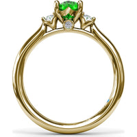 Three Stone Ring with Oval Emerald and Oval Diamond Accents by Fana - 1.11 Carat Total Gemstone Weight