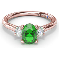 Three Stone Ring with Oval Emerald and Oval Diamond Accents by Fana - 1.11 Carat Total Gemstone Weight