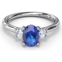 Three Stone Ring with Oval Sapphire and Oval Diamond Accents by Fana - 1.44 Carat Total Gemstone Weight