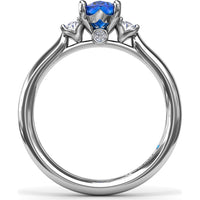 Three Stone Ring with Oval Sapphire and Oval Diamond Accents by Fana - 1.44 Carat Total Gemstone Weight