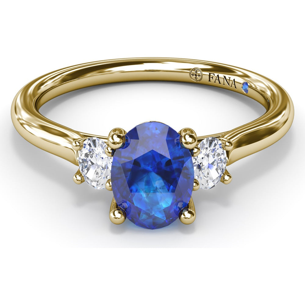 Three Stone Ring with Oval Sapphire and Oval Diamond Accents by Fana - 1.44 Carat Total Gemstone Weight