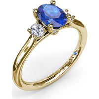 Three Stone Ring with Oval Sapphire and Oval Diamond Accents by Fana - 1.44 Carat Total Gemstone Weight