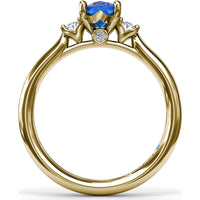 Three Stone Ring with Oval Sapphire and Oval Diamond Accents by Fana - 1.44 Carat Total Gemstone Weight