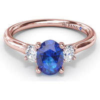 Three Stone Ring with Oval Sapphire and Oval Diamond Accents by Fana - 1.44 Carat Total Gemstone Weight
