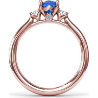 Three Stone Ring with Oval Sapphire and Oval Diamond Accents by Fana - 1.44 Carat Total Gemstone Weight