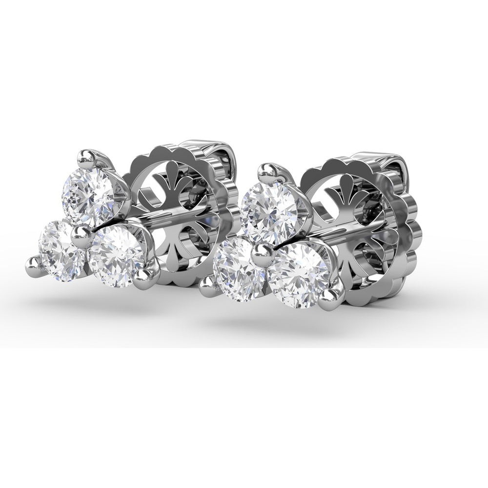 Three-Stone Round Diamond Cluster Stud Earrings by Fana - 0.63 Carat Total Diamond Weight