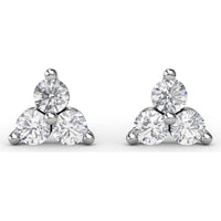Three-Stone Round Diamond Cluster Stud Earrings by Fana - 0.63 Carat Total Diamond Weight