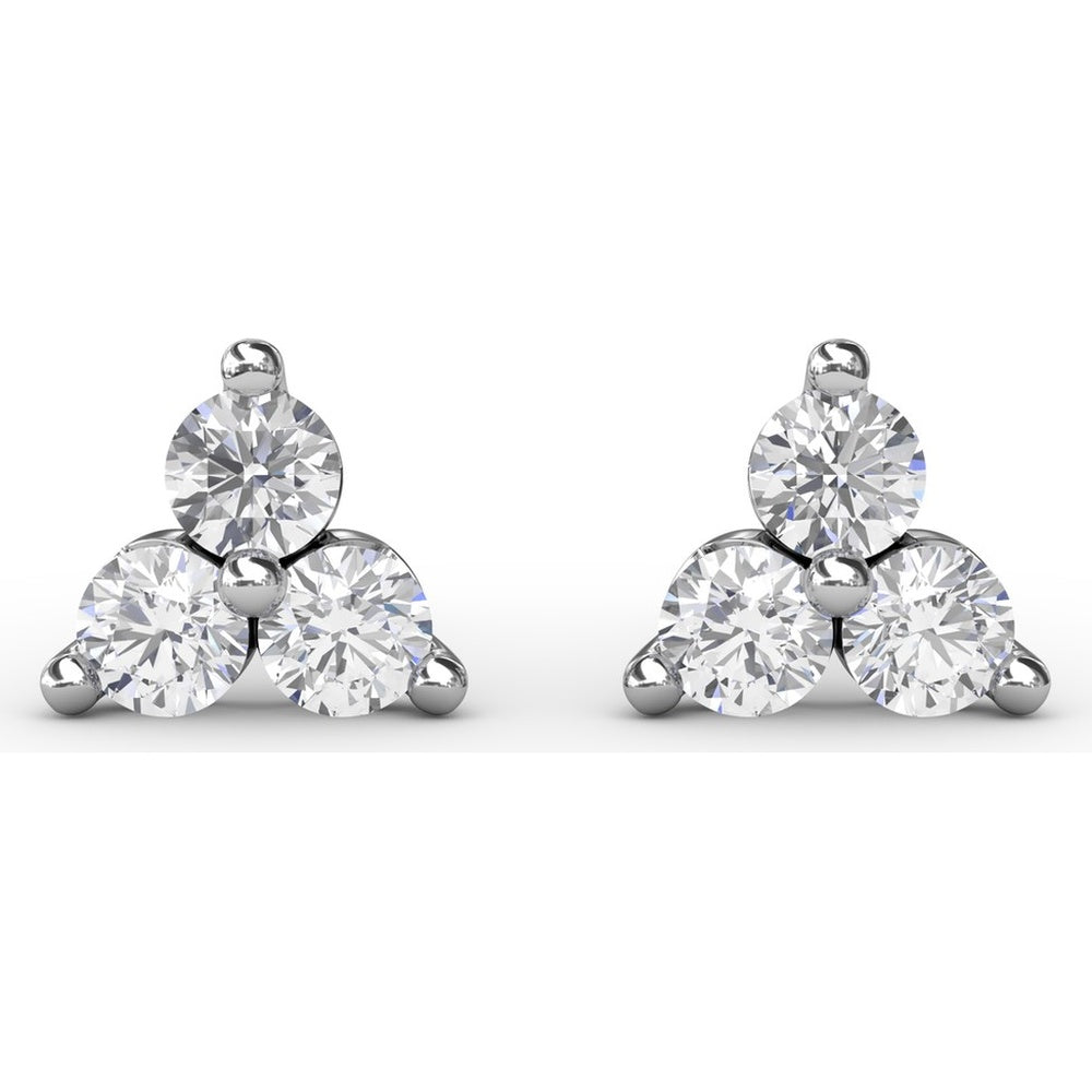 Three-Stone Round Diamond Cluster Stud Earrings by Fana - 0.63 Carat Total Diamond Weight