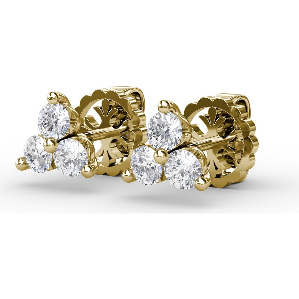 Three-Stone Round Diamond Cluster Stud Earrings by Fana - 0.63 Carat Total Diamond Weight