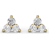 Three-Stone Round Diamond Cluster Stud Earrings by Fana - 0.63 Carat Total Diamond Weight