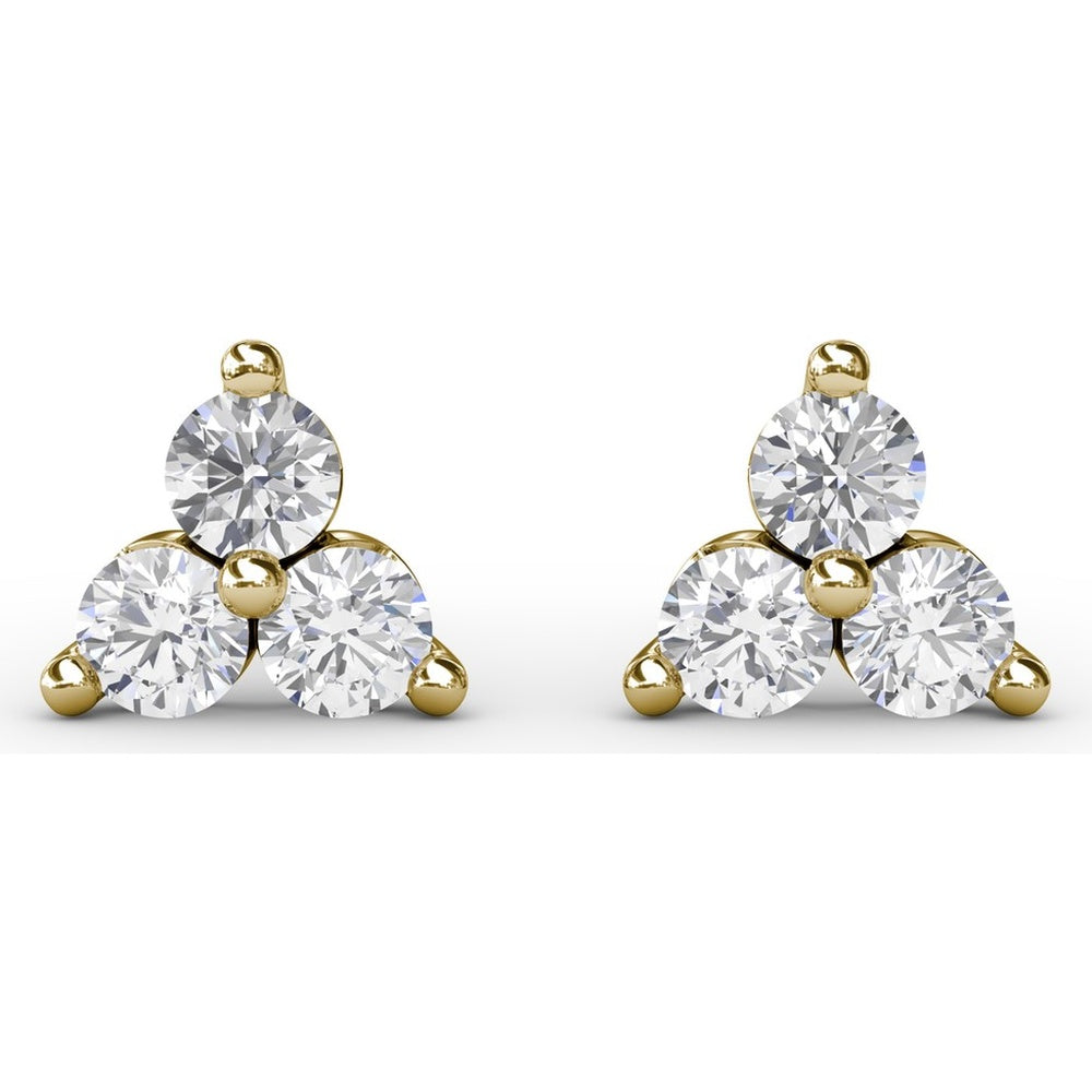 Three-Stone Round Diamond Cluster Stud Earrings by Fana - 0.63 Carat Total Diamond Weight