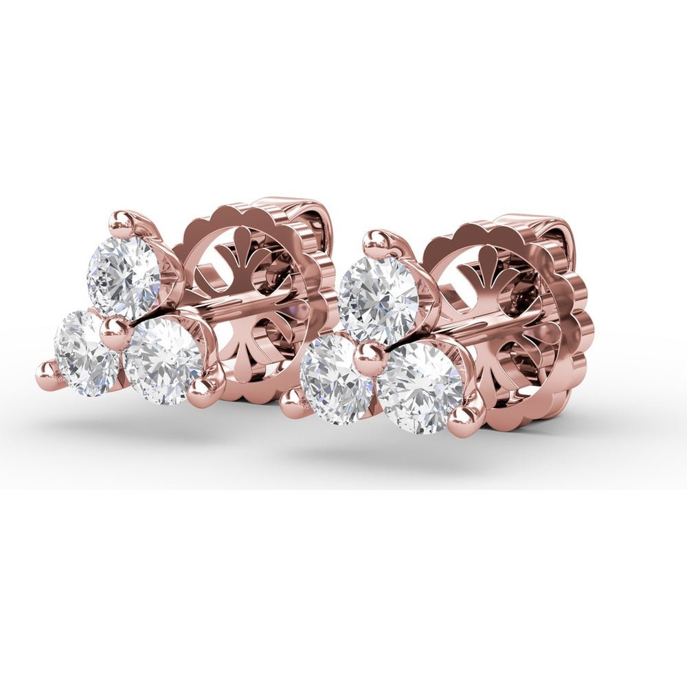 Three-Stone Round Diamond Cluster Stud Earrings by Fana - 0.63 Carat Total Diamond Weight