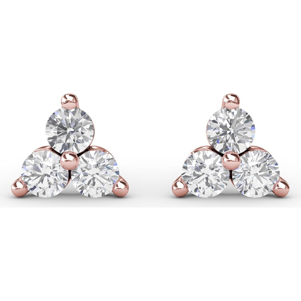 Three-Stone Round Diamond Cluster Stud Earrings by Fana - 0.63 Carat Total Diamond Weight
