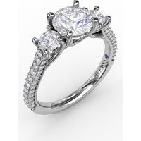 Three-Stone Round Diamond Engagement Ring Setting with Pavé Band - 0.73 Carat Total Side Stone Weight by Fana