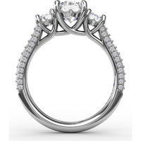 Three-Stone Round Diamond Engagement Ring Setting with Pavé Band - 0.73 Carat Total Side Stone Weight by Fana