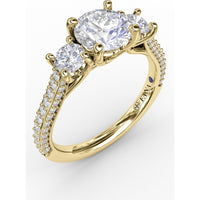 Three-Stone Round Diamond Engagement Ring Setting with Pavé Band - 0.73 Carat Total Side Stone Weight by Fana