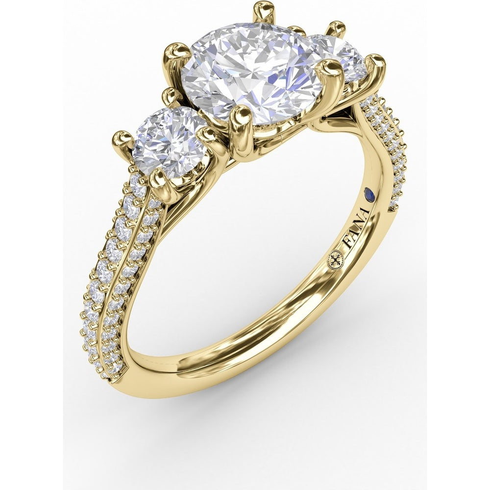 Three-Stone Round Diamond Engagement Ring Setting with Pavé Band - 0.73 Carat Total Side Stone Weight by Fana