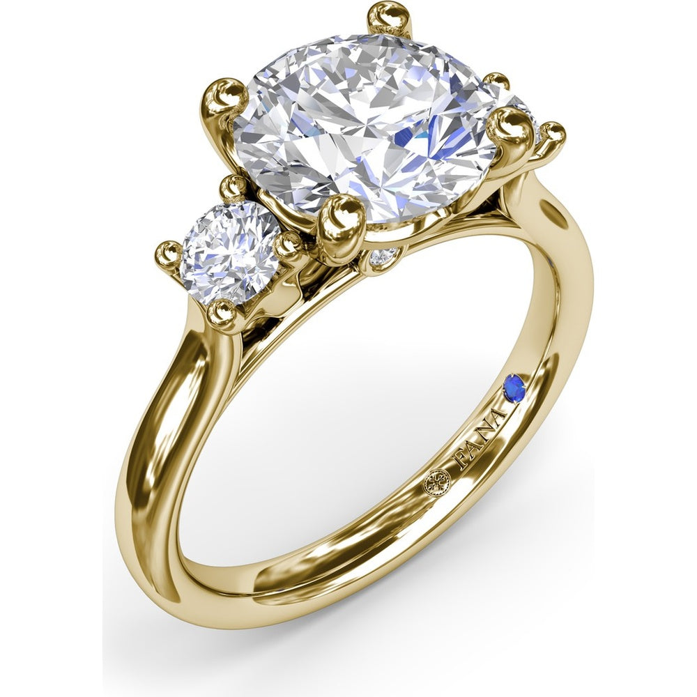Three-Stone Round Diamond Engagement Ring Setting with Side Stones - 0.34 Carat Total Side Stone Weight by Fana