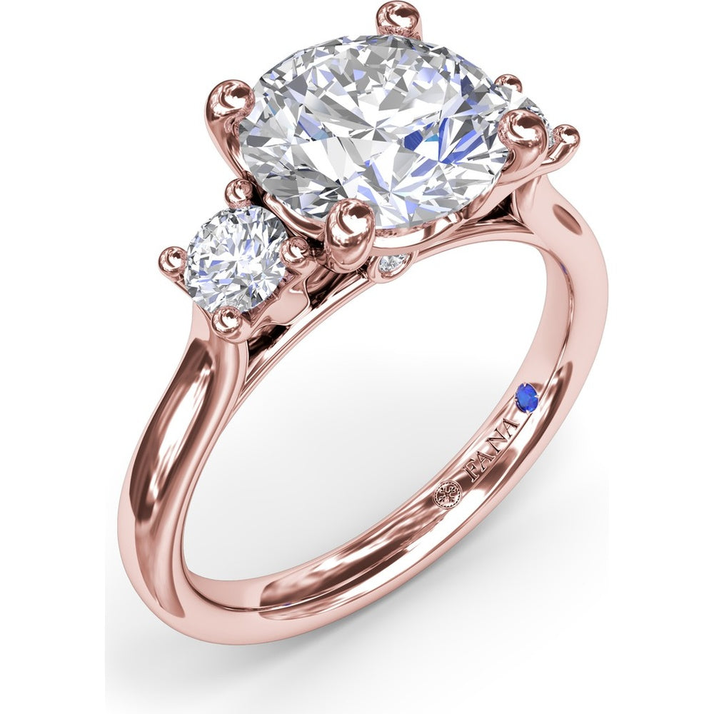 Three-Stone Round Diamond Engagement Ring Setting with Side Stones - 0.34 Carat Total Side Stone Weight by Fana