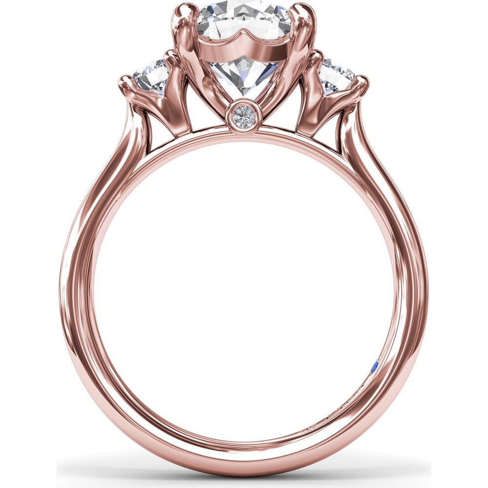 Three-Stone Round Diamond Engagement Ring Setting with Side Stones - 0.34 Carat Total Side Stone Weight by Fana