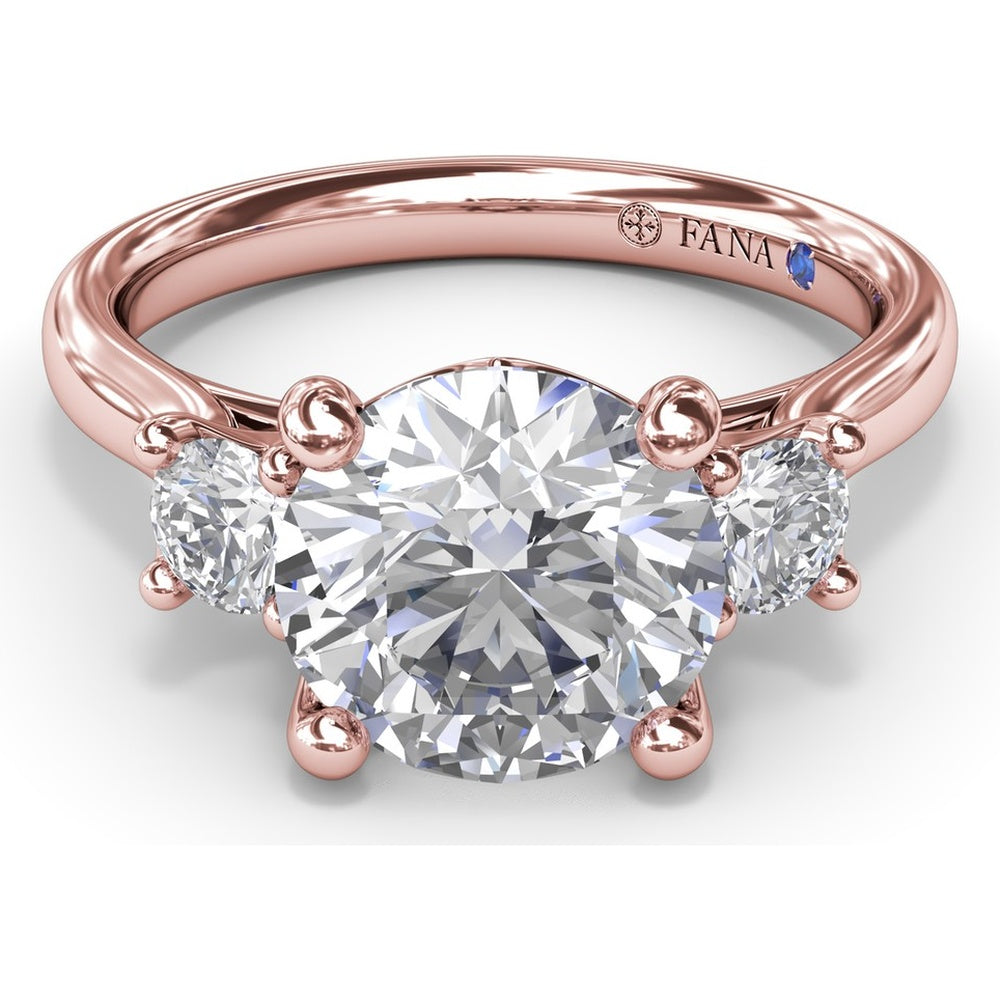 Three-Stone Round Diamond Engagement Ring Setting with Side Stones - 0.34 Carat Total Side Stone Weight by Fana