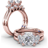 Three-Stone Round Diamond Engagement Ring Setting with Side Stones - 0.34 Carat Total Side Stone Weight by Fana
