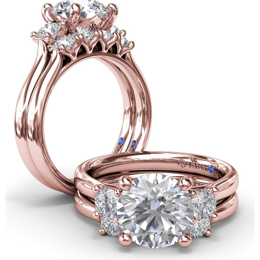 Three-Stone Round Diamond Engagement Ring Setting with Side Stones - 0.34 Carat Total Side Stone Weight by Fana