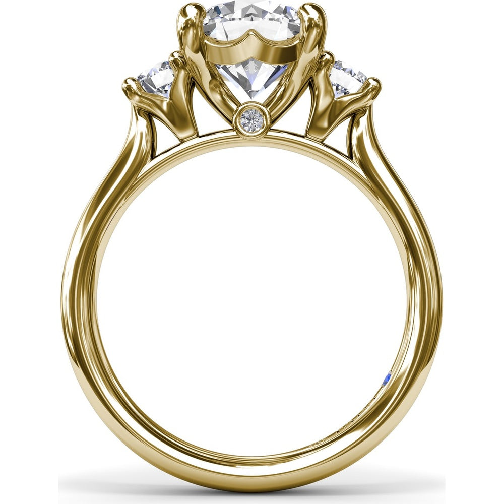 Three-Stone Round Diamond Engagement Ring Setting with Side Stones - 0.34 Carat Total Side Stone Weight by Fana