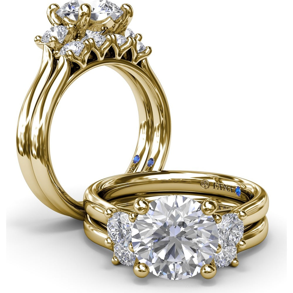 Three-Stone Round Diamond Engagement Ring Setting with Side Stones - 0.34 Carat Total Side Stone Weight by Fana