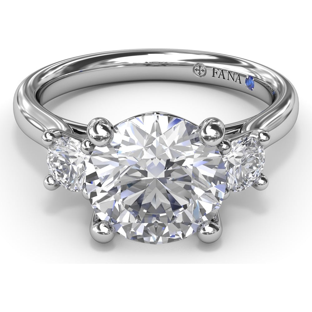 Three-Stone Round Diamond Engagement Ring Setting with Side Stones - 0.34 Carat Total Side Stone Weight by Fana