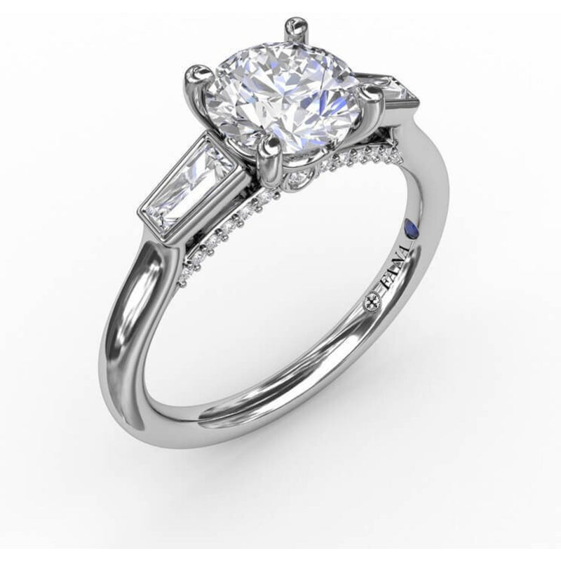 Fana Three-Stone Round Diamond Engagement Ring With Tapered Baguettes