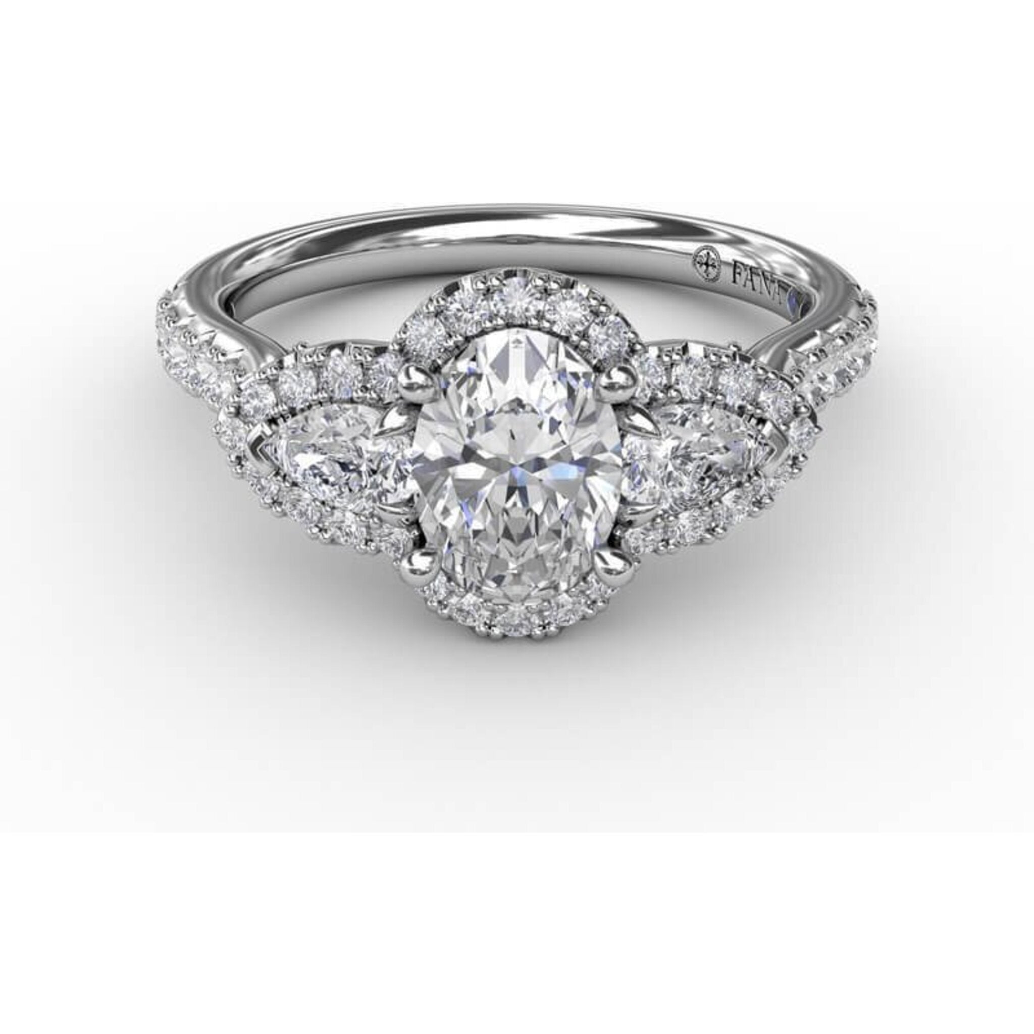 Three stone halo diamond on sale ring