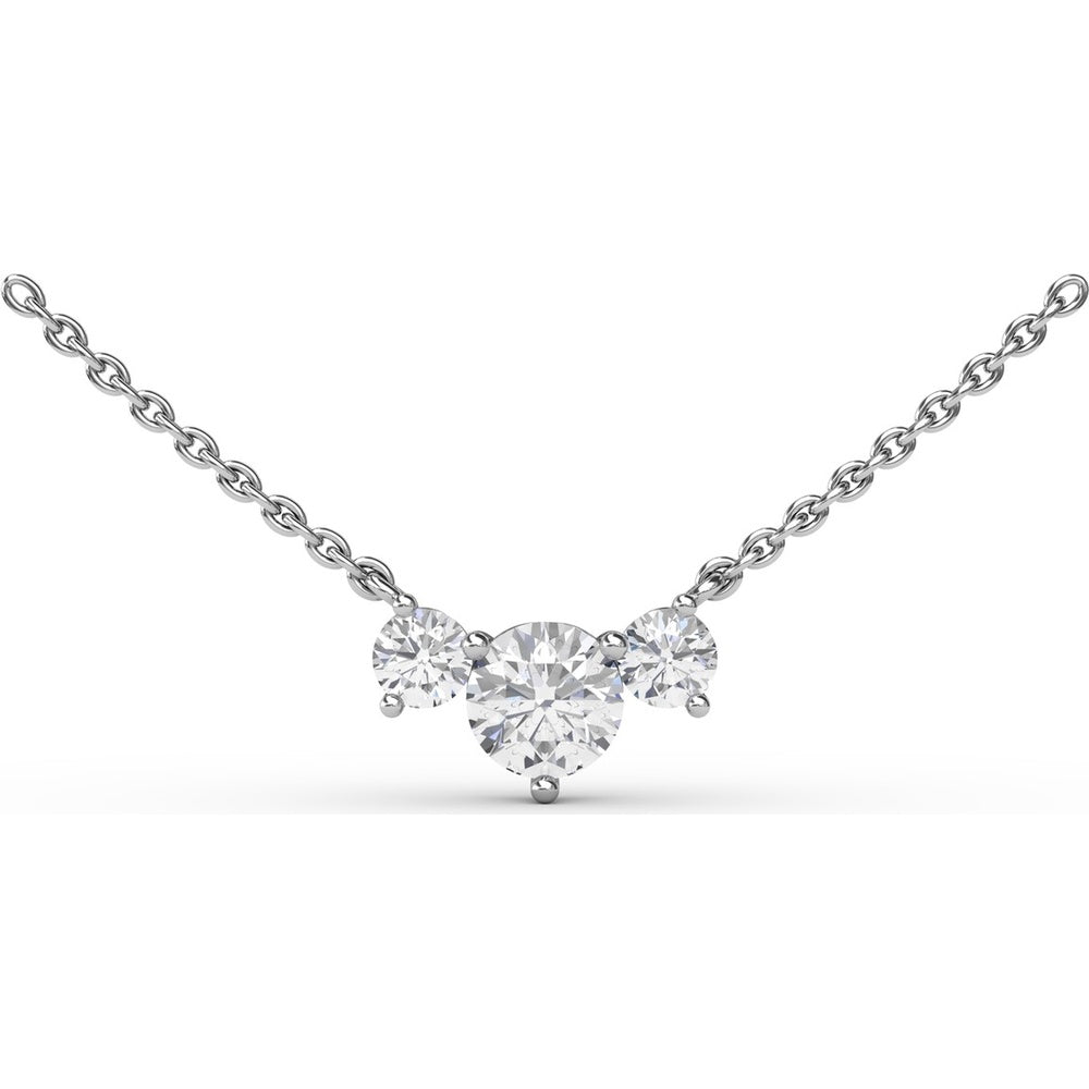 Three Stone Round Diamond Necklace with Cable Chain by Fana - 0.84 Carat Total Diamond Weight