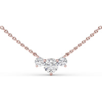 Three Stone Round Diamond Necklace with Cable Chain by Fana - 0.84 Carat Total Diamond Weight