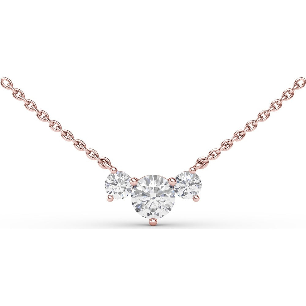 Three Stone Round Diamond Necklace with Cable Chain by Fana - 0.84 Carat Total Diamond Weight
