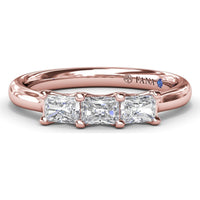 Three-Stone Wedding Band with Shared-Prong Set Radiant Cut Diamonds by Fana - 0.42 Carat Total Diamond Weight