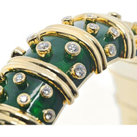 Tiffany & Co. 18K Yellow Gold Dark Green Enamel and Diamond Bangle Bracelet - 4.00 Carats Total Diamond Weight
