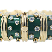 Tiffany & Co. 18K Yellow Gold Dark Green Enamel and Diamond Bangle Bracelet - 4.00 Carats Total Diamond Weight