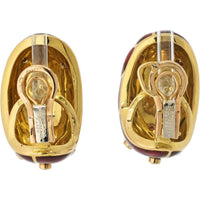 Tiffany & Co. Schlumberger Platinum & 18K Yellow Gold Red Enamel Diamond Earrings - 1.40 Carat Total Diamond Weight