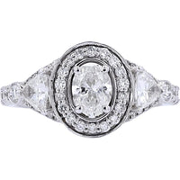 Timeless Elegance 14K White Gold Oval Halo Engagement Ring with 1.50 Carats of Diamonds