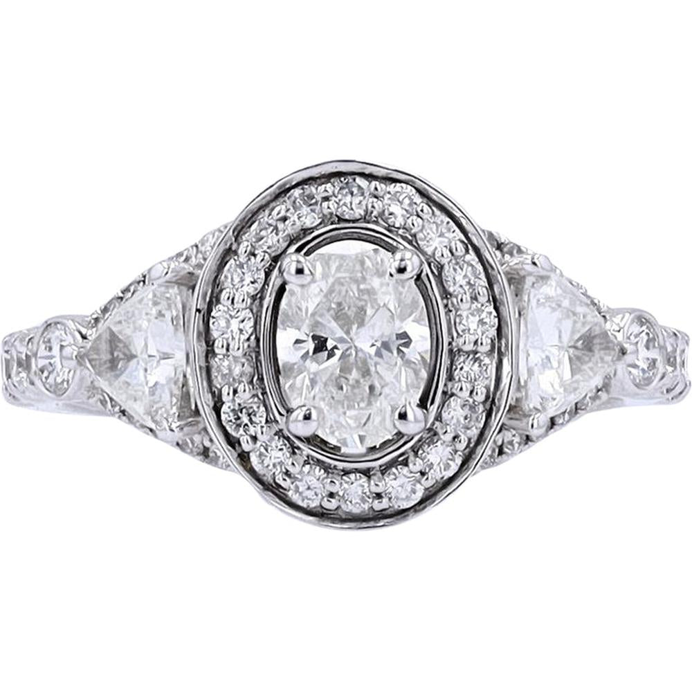 Timeless Elegance 14K White Gold Oval Halo Engagement Ring with 1.50 Carats of Diamonds