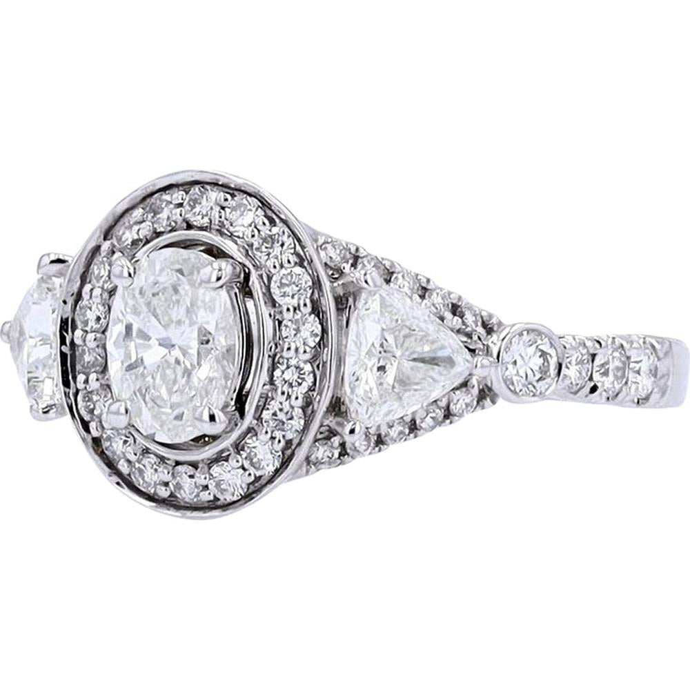 Timeless Elegance 14K White Gold Oval Halo Engagement Ring with 1.50 Carats of Diamonds