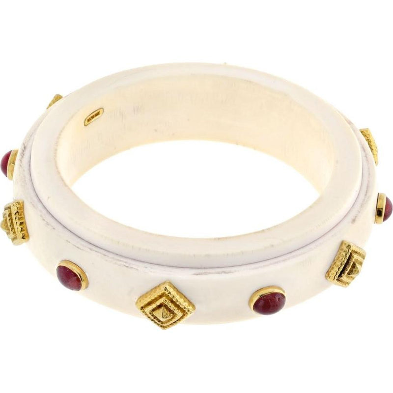Timeless Elegance: David Webb 18K Yellow Gold Cabochon Ruby Bone Bangle Bracelet