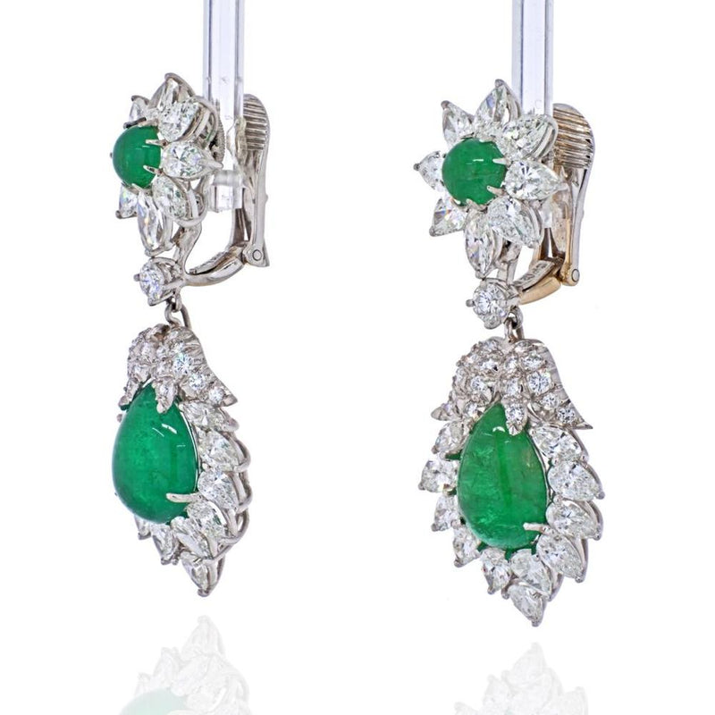 Timeless Elegance: David Webb Platinum Emerald and Diamond Hanging Earrings