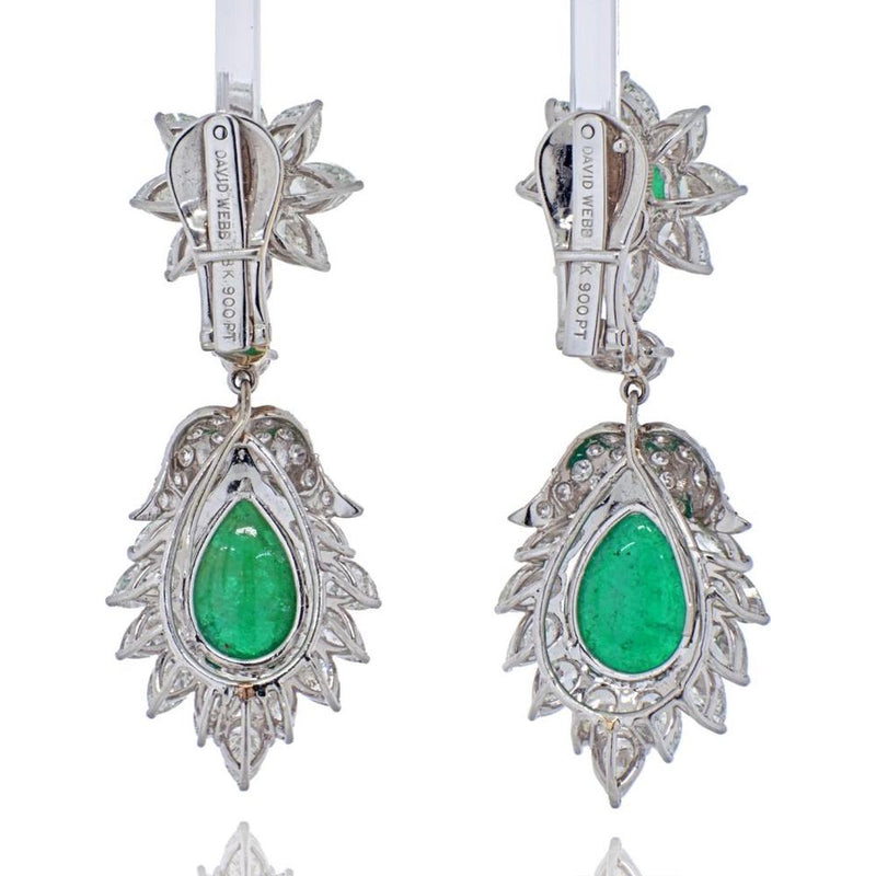 Timeless Elegance: David Webb Platinum Emerald and Diamond Hanging Earrings