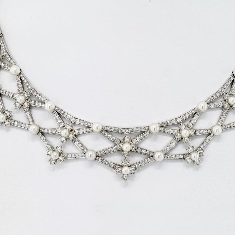 Timeless Elegance Tiffany & Co. Platinum Diamond and Pearl Collar Necklace