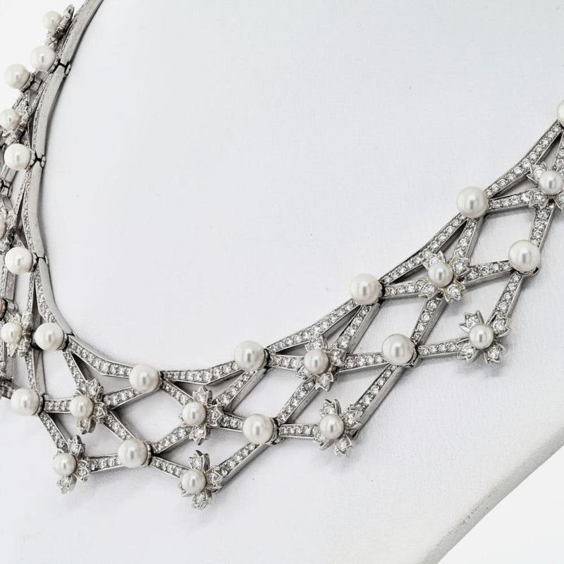 Timeless Elegance Tiffany & Co. Platinum Diamond and Pearl Collar Necklace