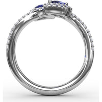 Toi et Moi Bypass Ring with Pear Sapphires and Pavé Diamond Halos by Fana - 0.99 Carat Total Sapphire Weight