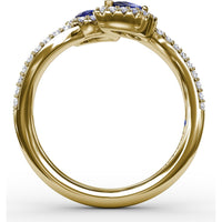 Toi et Moi Bypass Ring with Pear Sapphires and Pavé Diamond Halos by Fana - 0.99 Carat Total Sapphire Weight