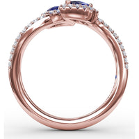 Toi et Moi Bypass Ring with Pear Sapphires and Pavé Diamond Halos by Fana - 0.99 Carat Total Sapphire Weight